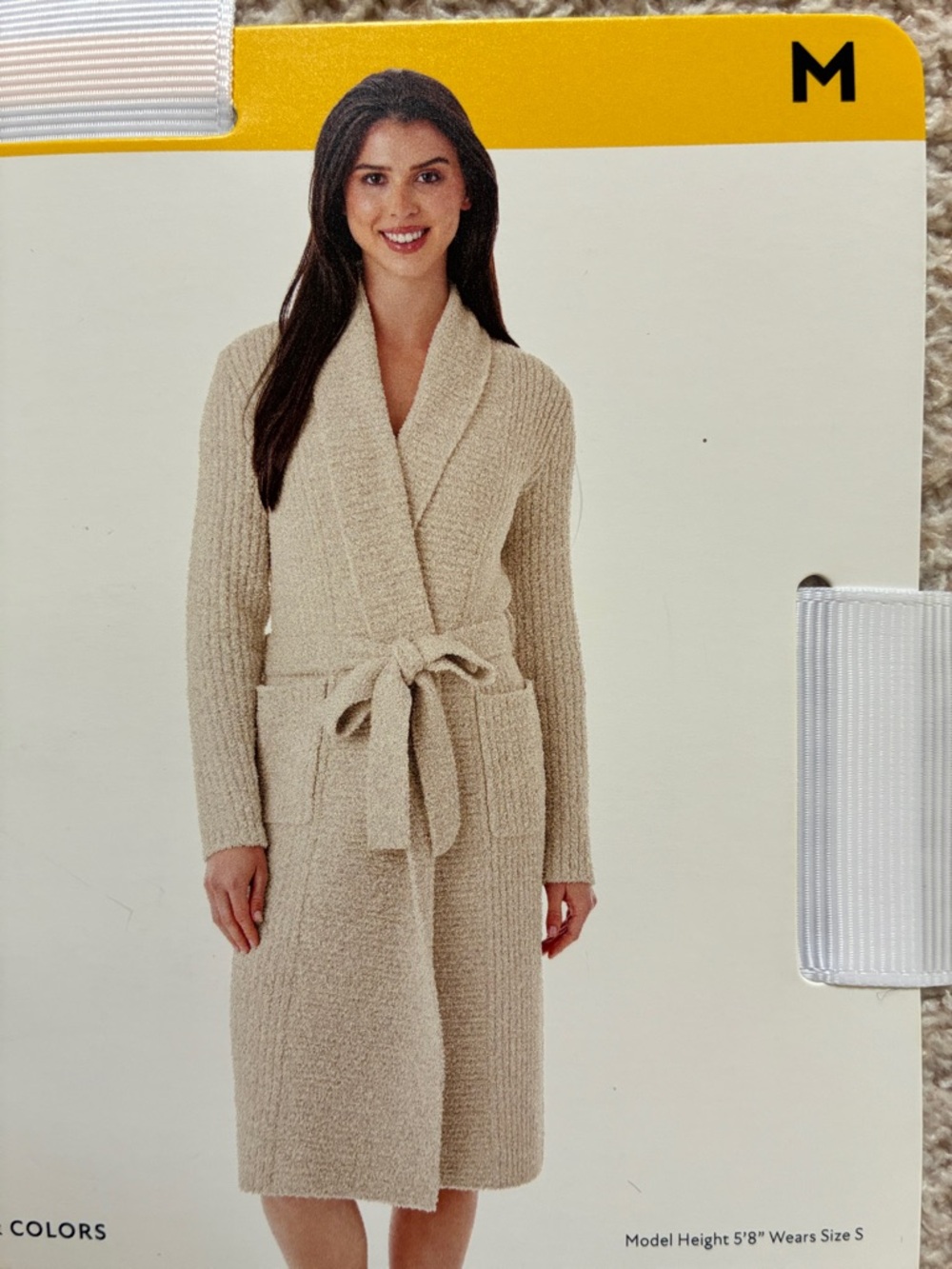 Cream Shawl Collar Knit Robe with Tie Belt Sz M